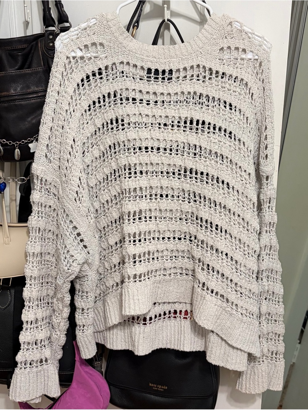 ASOS CURVE Open-Knit Crewneck Sweater in Light Beige